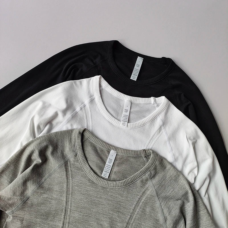 Yoga Clothes Sports Tops Women's Round Neck Long Sleeves Seamless Slimming Breathable Running Pula Speed Drying Fitness Clothes