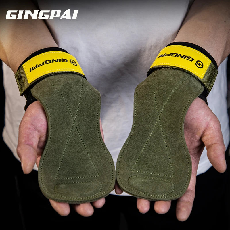 Gym Grips For Men Women Cowhide Palm Guards Weightlifting Fitness Workout Gloves Grips with Wrist Wraps Training Equipment
