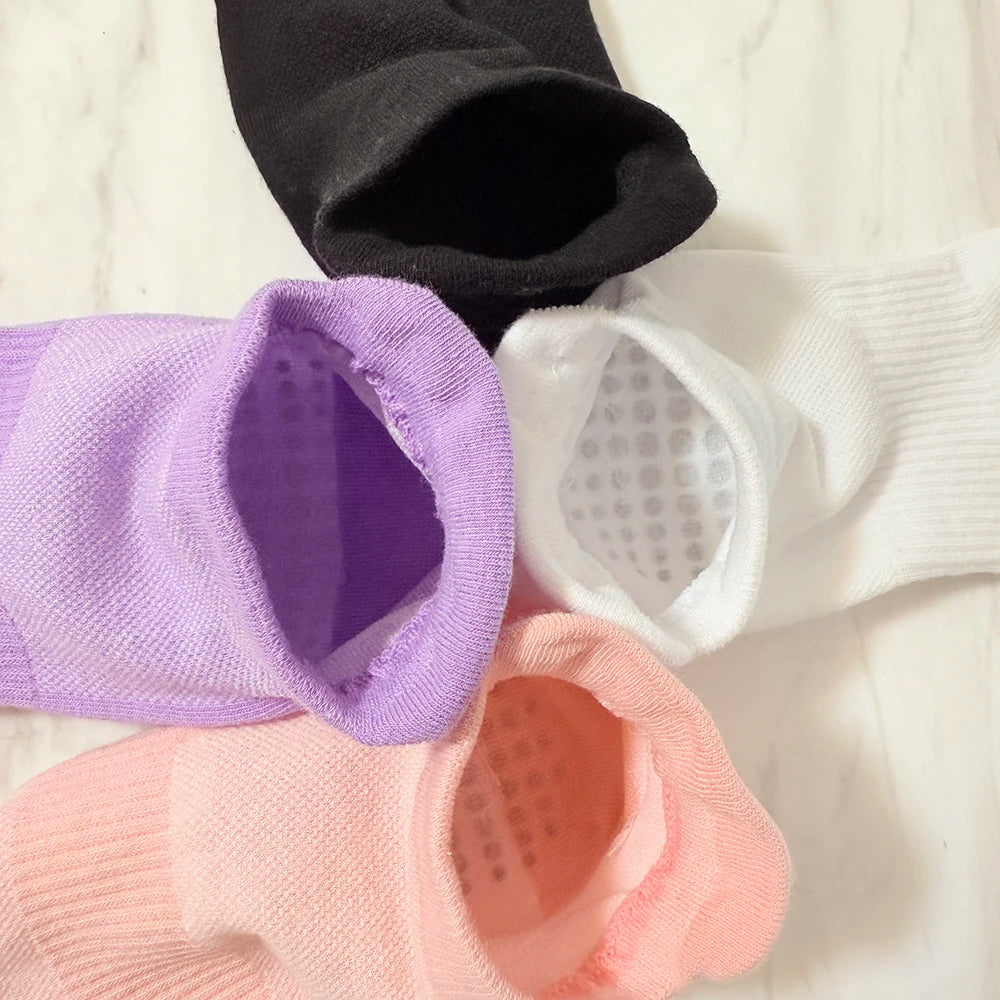4 Pairs Women Yoga Socks Sports Anti Slip Silicone Fitness Professional Training Running Pilates Protecting Heel Ear Short Socks