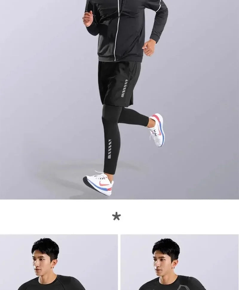 Sports Suits Men's Fitness Clothes Night Running Autumn Tight-fitting Quick-drying Clothes Cycling Training Clothes Equipment
