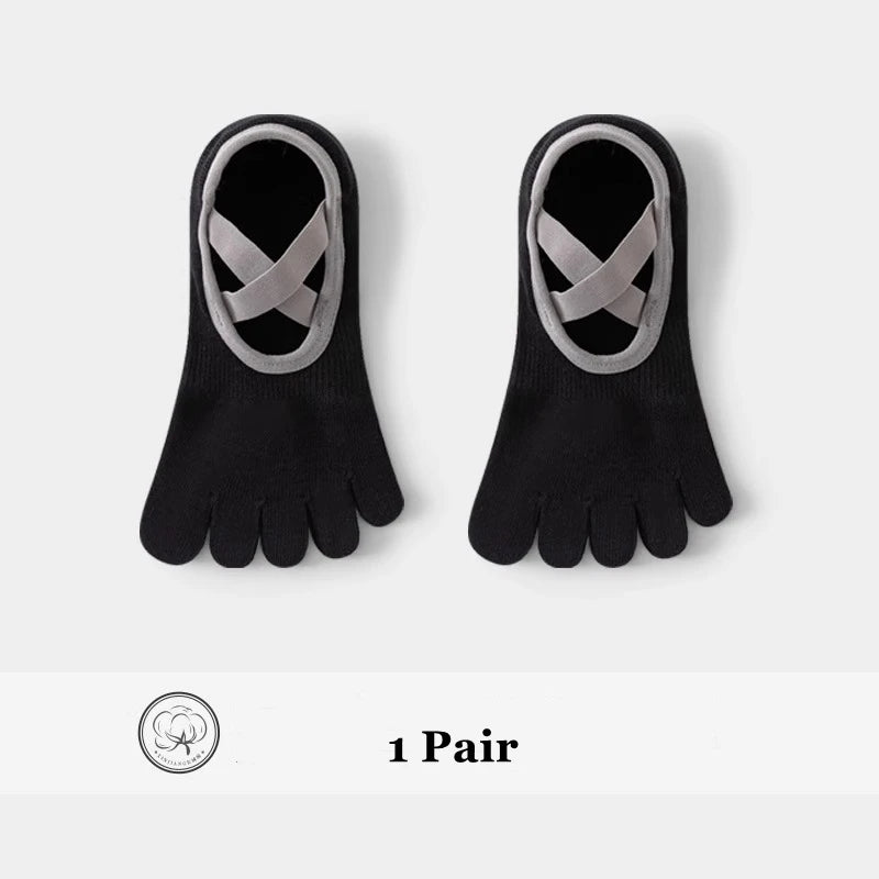 Women Yoga Sport Socks Five-Finger Invisible Indoor Fitness Anti-slip Shock-absorption Pilates Boat Socks Comfortable Breathab