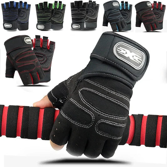 Gants de gym pour hommes et femmes, gants de musculation avec bracelet pour le fitness, l'haltérophilie, l'entraînement, le sport et le cyclisme, antichoc