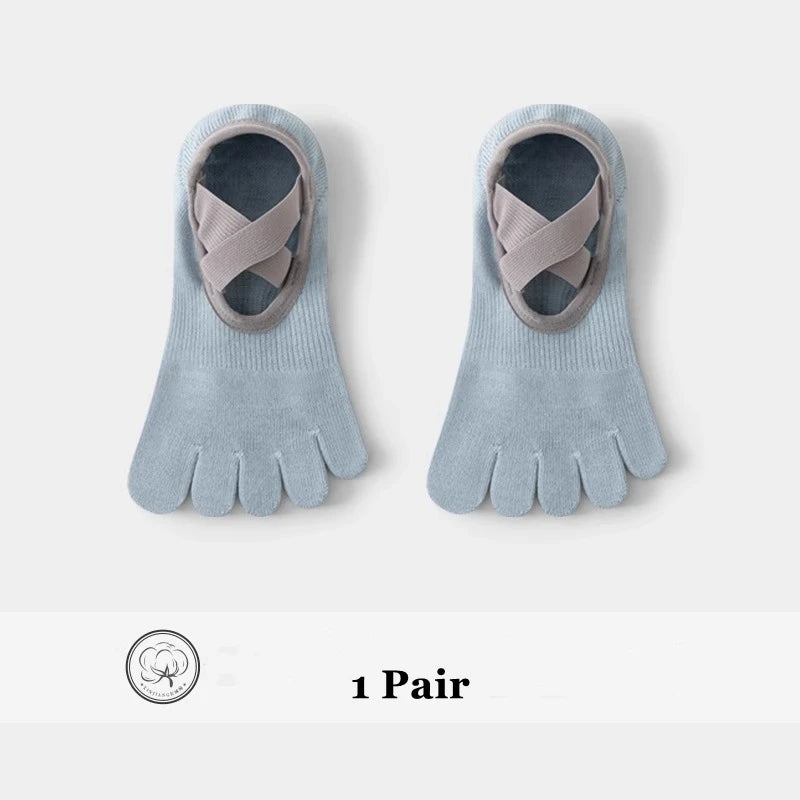 Women Yoga Sport Socks Five-Finger Invisible Indoor Fitness Anti-slip Shock-absorption Pilates Boat Socks Comfortable Breathab