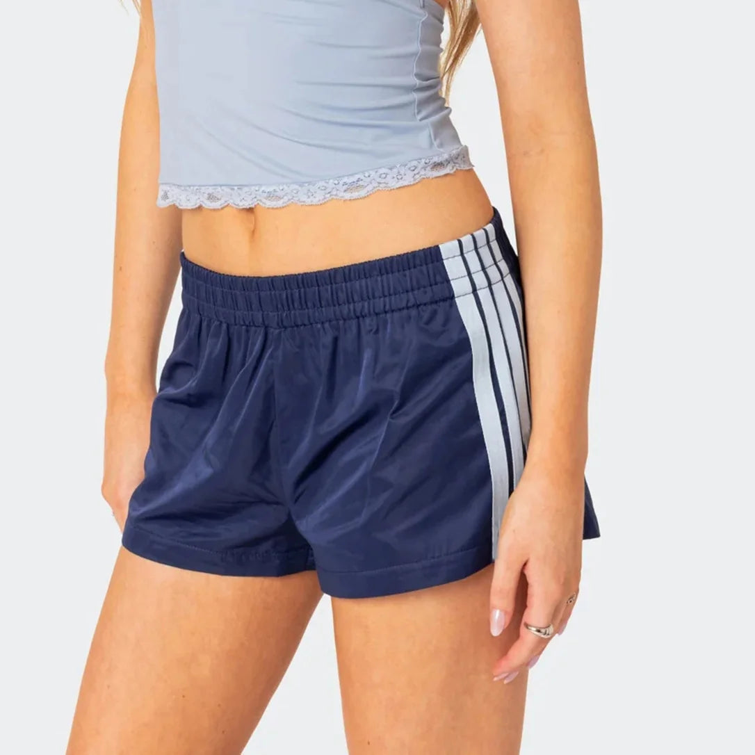 Women's Summer Shorts Side Stripe Print Elastic Waist Loose Workout Short Pants Casual Fitness Clothes