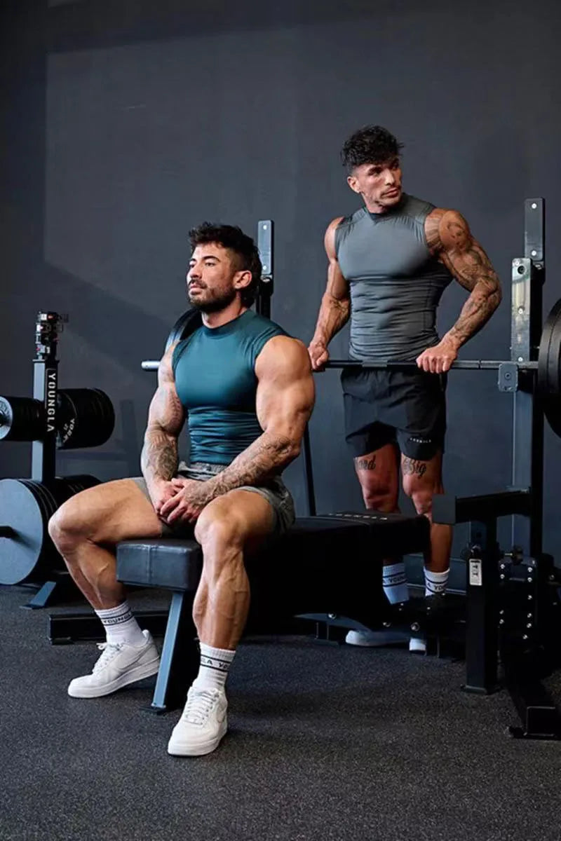 New Fitness Clothes Sports Vests Muscle Tight-fitting Clothes Men's High-elasticity Solid Color Training Clothes Sleeveless Tops