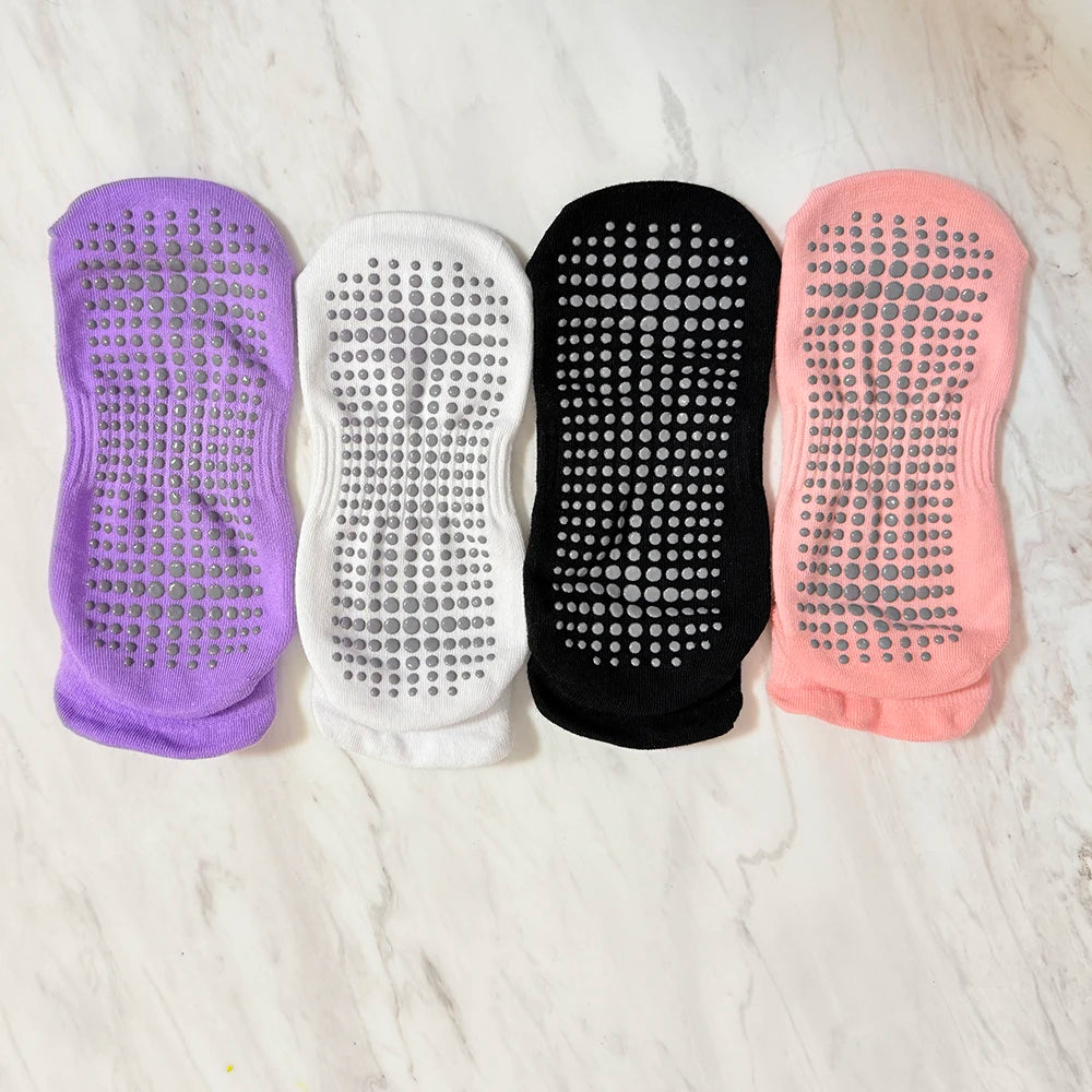 4 Pairs Women Yoga Socks Sports Anti Slip Silicone Fitness Professional Training Running Pilates Protecting Heel Ear Short Socks