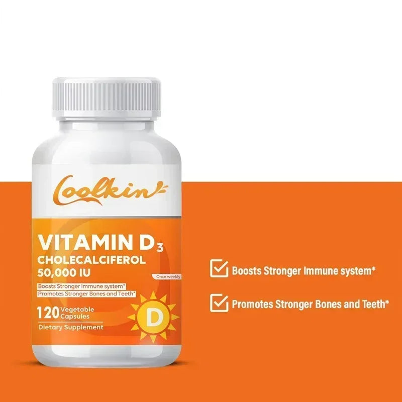 Vitamin D3 50000IU - Muscle Health, Strong Bones and Nervous System Health, Support Immune