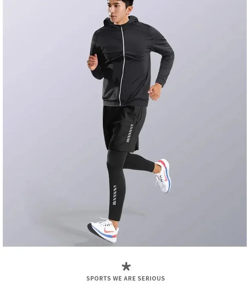 Sports Suits Men's Fitness Clothes Night Running Autumn Tight-fitting Quick-drying Clothes Cycling Training Clothes Equipment