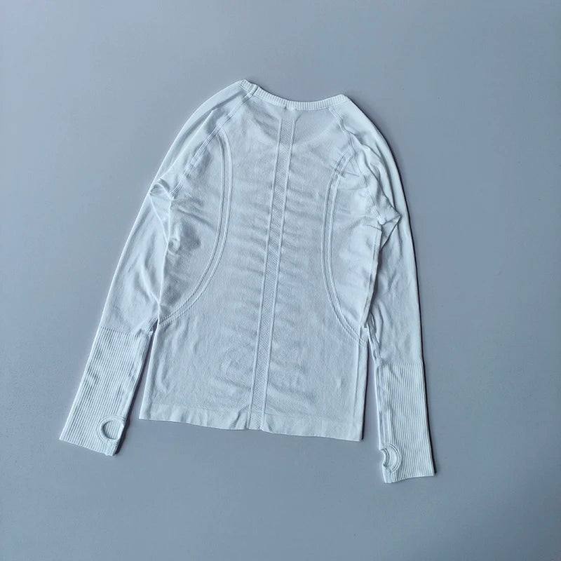 Yoga Clothes Sports Tops Women's Round Neck Long Sleeves Seamless Slimming Breathable Running Pula Speed Drying Fitness Clothes