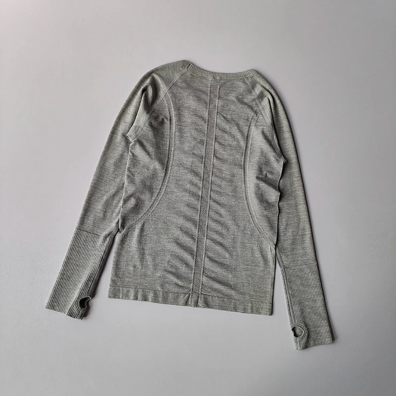 Yoga Clothes Sports Tops Women's Round Neck Long Sleeves Seamless Slimming Breathable Running Pula Speed Drying Fitness Clothes