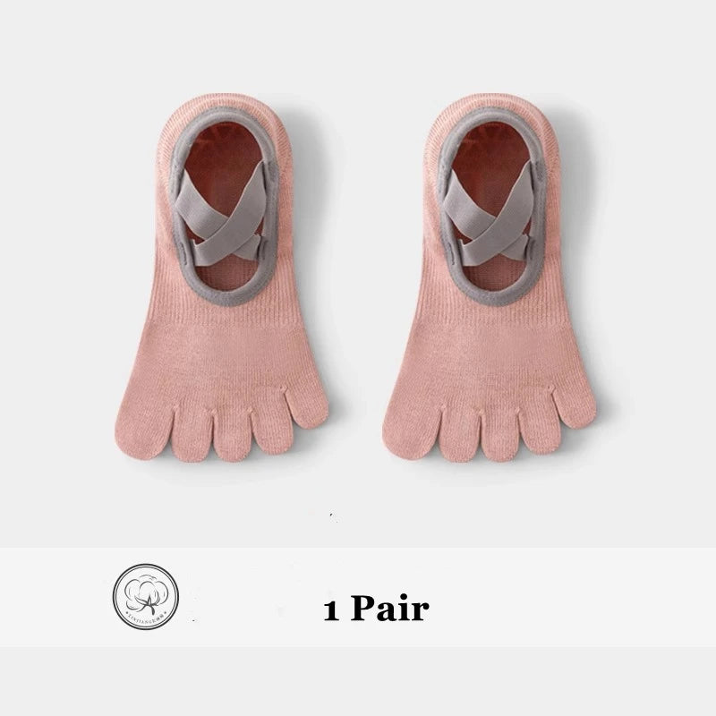 Women Yoga Sport Socks Five-Finger Invisible Indoor Fitness Anti-slip Shock-absorption Pilates Boat Socks Comfortable Breathab