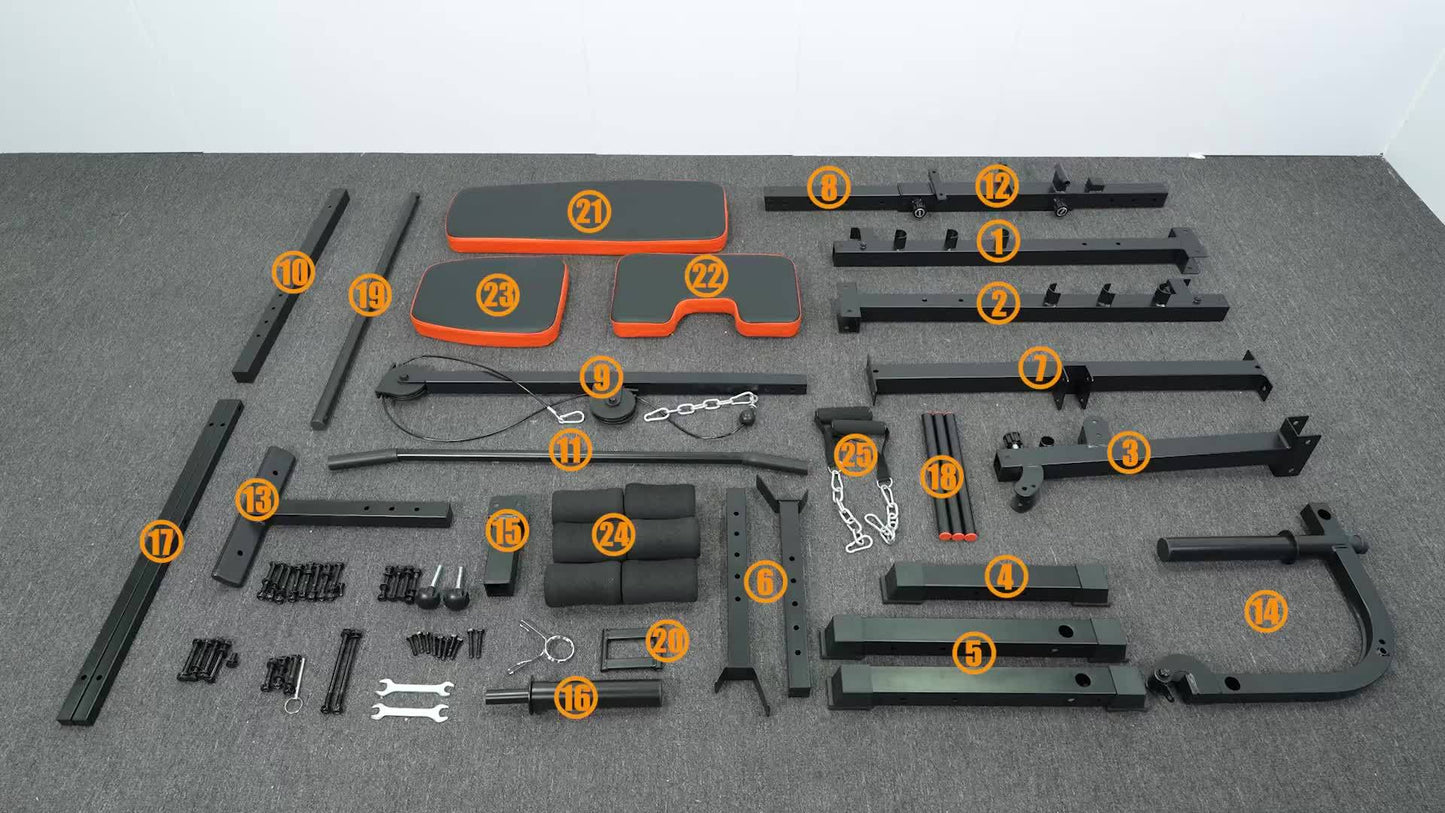 Ensemble de banc de musculation tout-en-un 8 en 1, réglable et pliable, banc de fitness professionnel avec support pour barre, pupitre à biceps et appareil pour les jambes, capacité de 400 kg, pour un entraînement complet du corps à domicile.