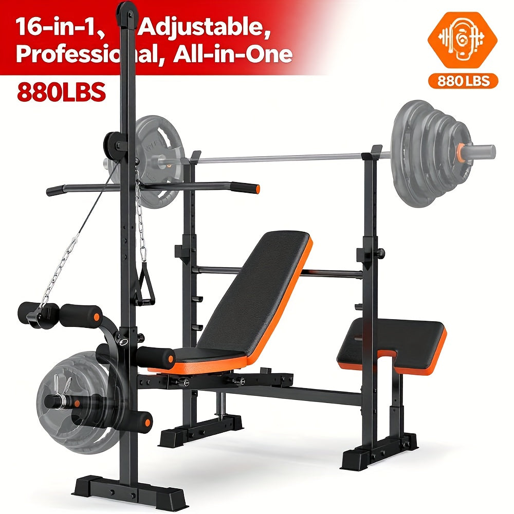 Ensemble de banc de musculation tout-en-un 8 en 1, réglable et pliable, banc de fitness professionnel avec support pour barre, pupitre à biceps et appareil pour les jambes, capacité de 400 kg, pour un entraînement complet du corps à domicile.